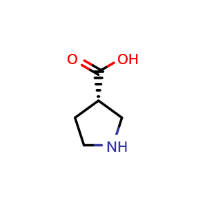 Chemical structure of (3S)-pyrrolidine-3-carboxylic acid , CAS 72580-53-1, AChemBlock P45277