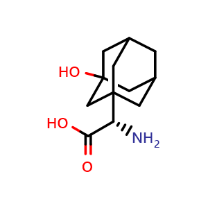 Chemical structure of (2S)-2-amino-2-(3-hydroxyadamantan-1-yl)acetic acid , CAS 709031-29-8, AChemBlock P45296