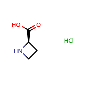 Chemical structure of (2R)-azetidine-2-carboxylic acid hydrochloride , CAS 647854-72-6, AChemBlock P45364