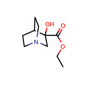 Chemical structure of ethyl 3-hydroxy-1-azabicyclo[2.2.2]octane-3-carboxylate , CAS 6238-31-9, AChemBlock P45389