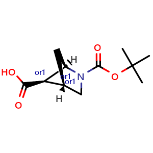 Chemical structure of (1r,4s,5r)-rel-2-boc-2-azabicyclo[2.1.1]hexane-5-carboxylic acid , CAS 615575-80-9, AChemBlock P45398