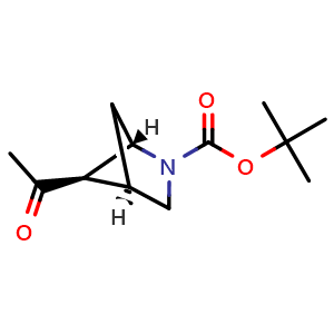 Chemical structure of (1r,4s,5r)-rel-5-acetyl-2-boc-2-azabicyclo[2.1.1]hexane , CAS 615575-71-8, AChemBlock P45399