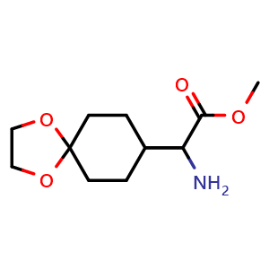 Chemical structure of methyl 2-amino-2-{1,4-dioxaspiro[4.5]decan-8-yl}acetate , CAS 586377-16-4, AChemBlock P45435
