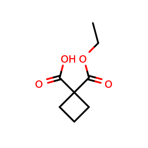 Chemical structure of 1-(ethoxycarbonyl)cyclobutane-1-carboxylic acid , CAS 54450-84-9, AChemBlock P45488
