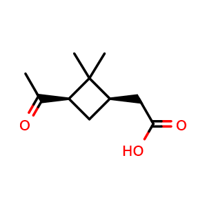 Chemical structure of 2-[(1R,3R)-3-acetyl-2,2-dimethylcyclobutyl]acetic acid , CAS 52305-34-7, AChemBlock P45521