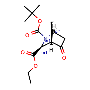 Chemical structure of 2-tert-butyl 3-ethyl (1S,3S,4S)-rel-5-oxo-2-azabicyclo[2.2.1]heptane-2,3-dicarboxylate , CAS 501431-11-4, AChemBlock P45549