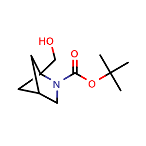 Chemical structure of tert-butyl 1-(hydroxymethyl)-2-azabicyclo[2.1.1]hexane-2-carboxylate , CAS 467454-51-9, AChemBlock P45581
