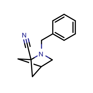 Chemical structure of 2-benzyl-2-azabicyclo[2.1.1]hexane-1-carbonitrile , CAS 463961-54-8, AChemBlock P45587