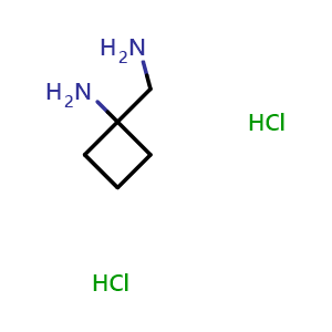 Chemical structure of 1-(aminomethyl)cyclobutan-1-amine dihydrochloride , CAS 440100-10-7, AChemBlock P45615