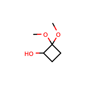 Chemical structure of 2,2-dimethoxycyclobutan-1-ol , CAS 42082-99-5, AChemBlock P45633