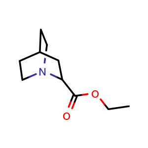 Chemical structure of ethyl 1-azabicyclo[2.2.2]octane-2-carboxylate , CAS 39926-11-9, AChemBlock P45656