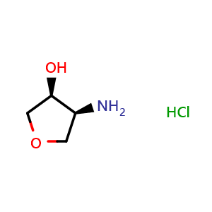 Chemical structure of cis-4-aminooxolan-3-ol hydrochloride , CAS 352534-77-1, AChemBlock P45710