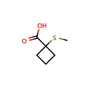 Chemical structure of 1-(methylsulfanyl)cyclobutane-1-carboxylic acid , CAS 35120-20-8, AChemBlock P45716