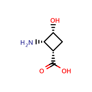 Chemical structure of (1S,2S,3R)-2-amino-3-hydroxycyclobutane-1-carboxylic acid , CAS 349102-18-7, AChemBlock P45721