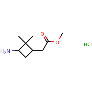 Chemical structure of (3-Amino-2,2-dimethylcyclobutyl)acetic acid methyl ester hydrochloride , CAS 347184-77-4, AChemBlock P45725