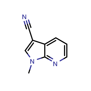 Chemical structure of 1-methyl-1H-pyrrolo[2,3-b]pyridine-3-carbonitrile , CAS 342643-23-6, AChemBlock P45730