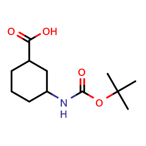 Chemical structure of 3-((tert-butoxycarbonyl)amino)cyclohexane-1-carboxylic acid , CAS 334932-13-7, AChemBlock P45742