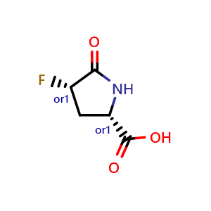 Chemical structure of cis-4-fluoro-5-oxopyrrolidine-2-carboxylic acid , CAS 32643-42-8, AChemBlock P45752