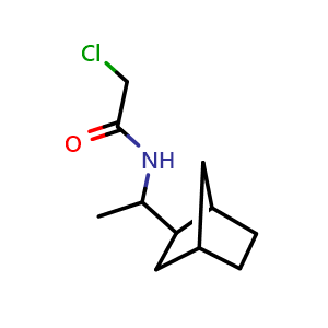 Chemical structure of N-(1-{bicyclo[2.2.1]heptan-2-yl}ethyl)-2-chloroacetamide , CAS 312713-11-4, AChemBlock P45776