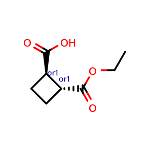 Chemical structure of trans-2-ethoxycarbonylcyclobutanecarboxylic acid , CAS 2983-88-2, AChemBlock P45797