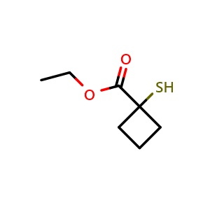 Chemical structure of ethyl 1-sulfanylcyclobutane-1-carboxylate , CAS 264874-47-7, AChemBlock P45865