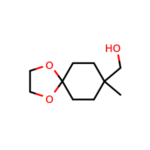 Chemical structure of {8-methyl-1,4-dioxaspiro[4.5]decan-8-yl}methanol , CAS 24730-89-0, AChemBlock P45898