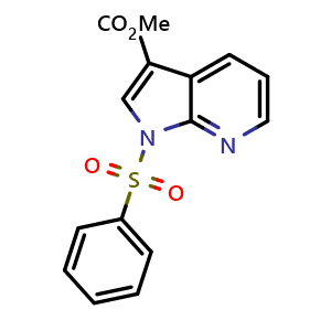 Chemical structure of methyl 1-(benzenesulfonyl)-1H-pyrrolo[2,3-b]pyridine-3-carboxylate , CAS 245064-81-7, AChemBlock P45906