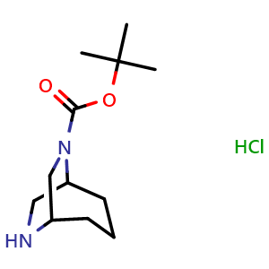 Chemical structure of tert-butyl 6,8-diazabicyclo[3.2.2]nonane-6-carboxylate hydrochloride , CAS 2206113-39-3, AChemBlock P45949