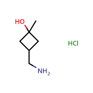 Chemical structure of 3-(aminomethyl)-1-methylcyclobutan-1-ol hydrochloride , CAS 2173105-60-5, AChemBlock P45971