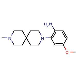 Chemical structure of 4-methoxy-2-{9-methyl-3,9-diazaspiro[5.5]undecan-3-yl}aniline , CAS 2173083-57-1, AChemBlock P45976