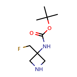Chemical structure of tert-butyl N-[3-(fluoromethyl)azetidin-3-yl]carbamate , CAS 2168954-72-9, AChemBlock P46024