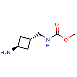 Chemical structure of methyl N-{[trans-3-aminocyclobutyl]methyl}carbamate , CAS 2168381-54-0, AChemBlock P46044