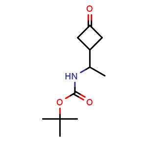 Chemical structure of tert-butyl N-[1-(3-oxocyclobutyl)ethyl]carbamate , CAS 2167838-26-6, AChemBlock P46067
