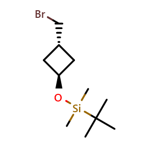 Chemical structure of tert-butyldimethyl[trans-3-(bromomethyl)cyclobutoxy]silane , CAS 2167794-24-1, AChemBlock P46068
