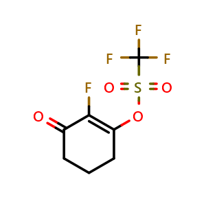 Chemical structure of 2-fluoro-3-oxocyclohex-1-en-1-yl trifluoromethanesulfonate , CAS 2167755-13-5, AChemBlock P46070