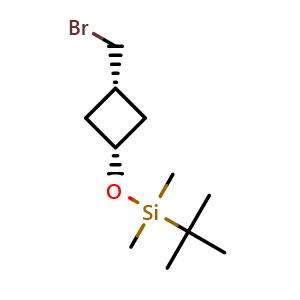 Chemical structure of tert-butyldimethyl[cis-3-(bromomethyl)cyclobutoxy]silane , CAS 2167629-99-2, AChemBlock P46077