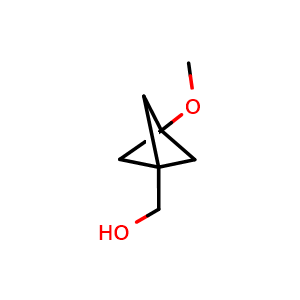Chemical structure of {3-methoxybicyclo[1.1.1]pentan-1-yl}methanol , CAS 2167103-46-8, AChemBlock P46102