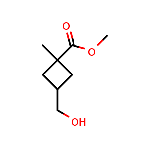 Chemical structure of Methyl 3-(hydroxymethyl)-1-methylcyclobutane-1-carboxylate , CAS 2166616-35-7, AChemBlock P46129