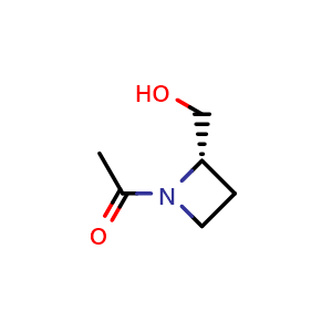 Chemical structure of 1-[(2S)-2-(hydroxymethyl)azetidin-1-yl]ethan-1-one , CAS 2165966-26-5, AChemBlock P46142