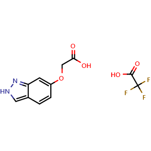 Chemical structure of 2-(2H-indazol-6-yloxy)acetic acid trifluoroacetate , CAS 2144477-88-1, AChemBlock P46181