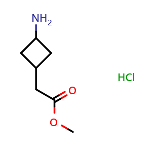 Chemical structure of (3-Amino-cyclobutyl)acetic acid methyl ester hydrochloride , CAS 2126163-26-4, AChemBlock P46199