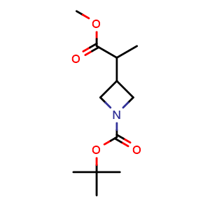 Chemical structure of tert-butyl 3-(1-methoxy-1-oxopropan-2-yl)azetidine-1-carboxylate , CAS 2106811-41-8, AChemBlock P46239