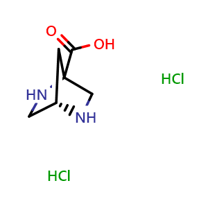 Chemical structure of (4S)-2,5-diazabicyclo[2.2.1]heptane-1-carboxylic acid dihydrochloride , CAS 2103340-39-0, AChemBlock P46245