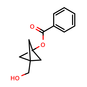 Chemical structure of 3-(hydroxymethyl)bicyclo[1.1.1]pentan-1-yl benzoate , CAS 2095495-86-4, AChemBlock P46265