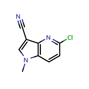 Chemical structure of 5-chloro-1-methyl-1H-pyrrolo[3,2-b]pyridine-3-carbonitrile , CAS 2092745-18-9, AChemBlock P46280