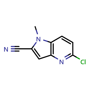 Chemical structure of 5-chloro-1-methyl-1H-pyrrolo[3,2-b]pyridine-2-carbonitrile , CAS 2092196-63-7, AChemBlock P46303