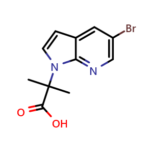 Chemical structure of 2-{5-bromo-1H-pyrrolo[2,3-b]pyridin-1-yl}-2-methylpropanoic acid , CAS 2091355-10-9, AChemBlock P46326