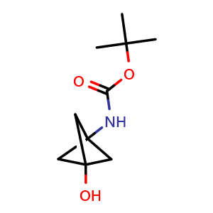 Chemical structure of tert-butyl (3-hydroxybicyclo[1.1.1]pentan-1-yl)carbamate , CAS 2091263-82-8, AChemBlock P46336