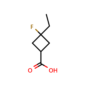 Chemical structure of 3-ethyl-3-fluorocyclobutane-1-carboxylic acid , CAS 2090464-73-4, AChemBlock P46356