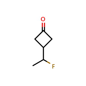 Chemical structure of 3-(1-fluoroethyl)cyclobutan-1-one , CAS 2090418-23-6, AChemBlock P46360